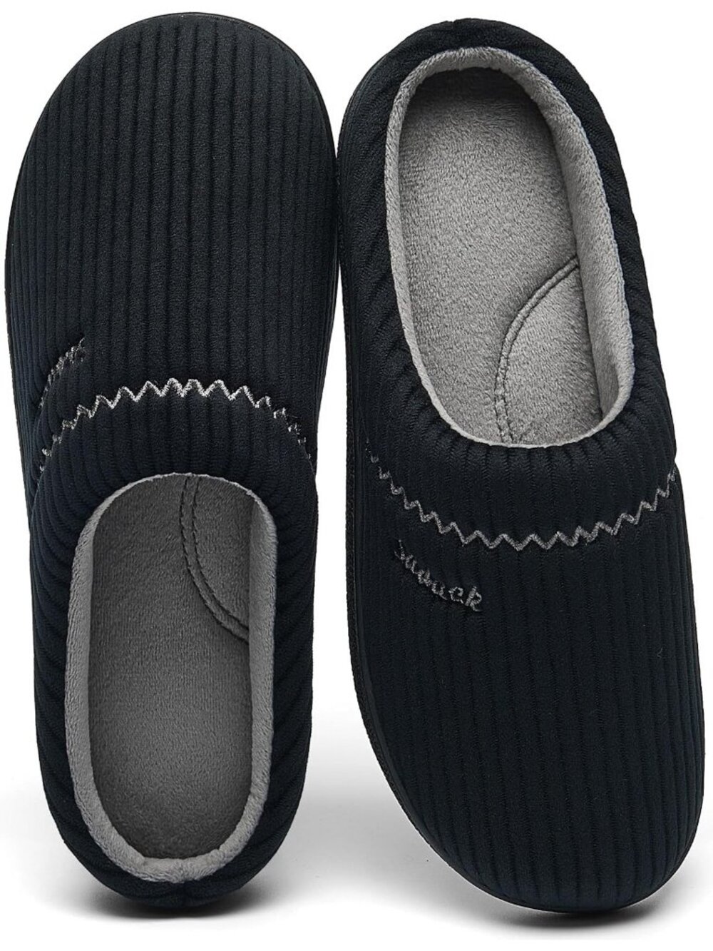 Women's Black Arch Support Memory Foam Non-Slip Two Tone Embroidered Slippers
